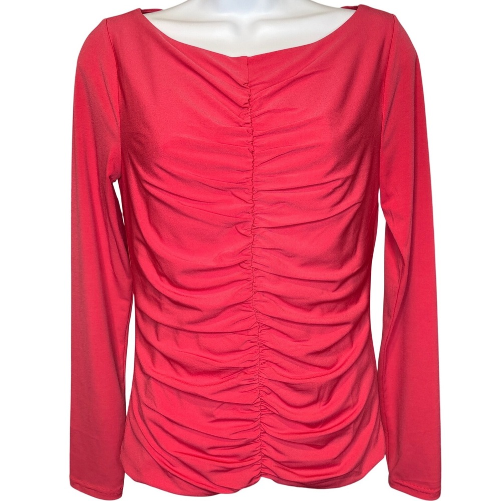 J.Crew Womens Pink Ruched Long Sleeve Boat Neck Top Sz S Feminine Barbie Stretch